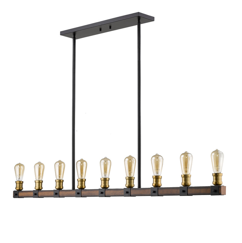 Z-Lite 472-9L-RM Nine Light Linear Chandelier, Rustic Mahogany