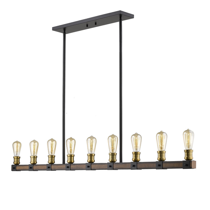 Z-Lite 472-9L-RM Nine Light Linear Chandelier, Rustic Mahogany
