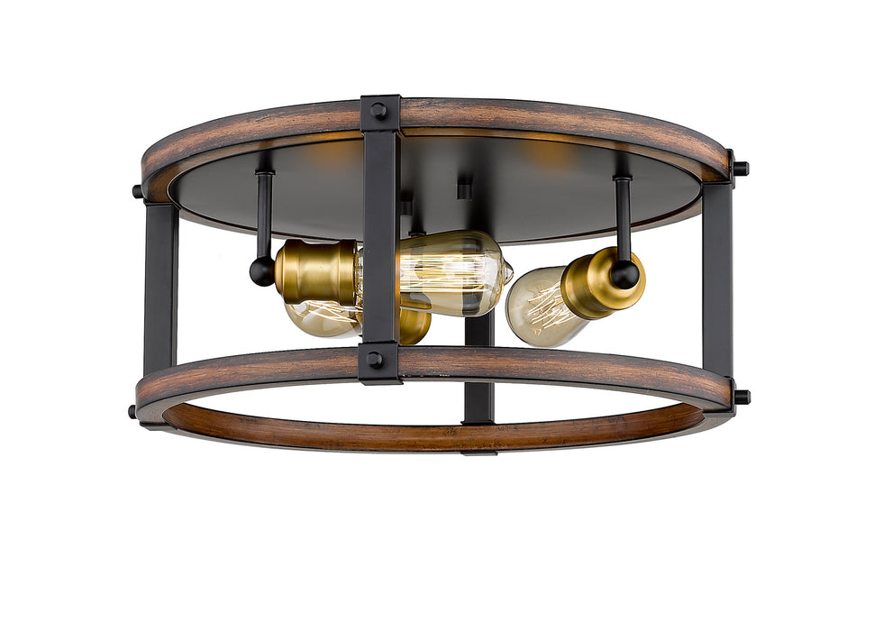 Z-Lite 472F3R-RM Three Light Flush Mount, Rustic Mahogany