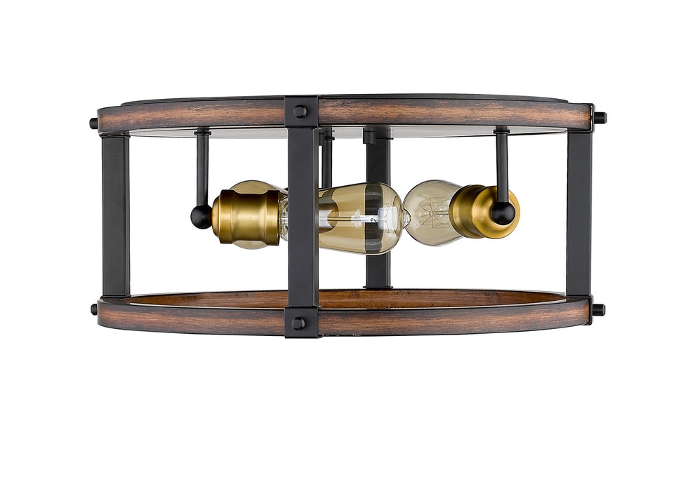 Z-Lite 472F3R-RM Three Light Flush Mount, Rustic Mahogany