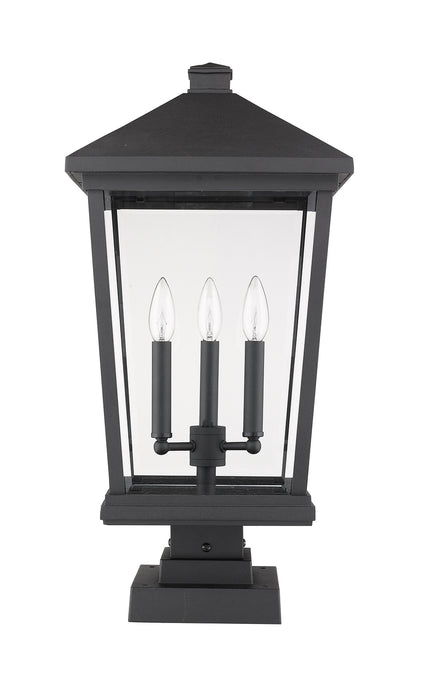 Z-Lite 568PHXLS-SQPM-BK Three Light Outdoor Pier Mounted Fixture, Black