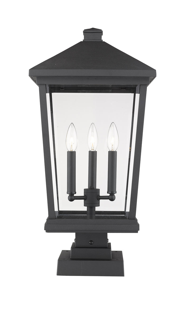 Z-Lite 568PHXLS-SQPM-BK Three Light Outdoor Pier Mounted Fixture, Black