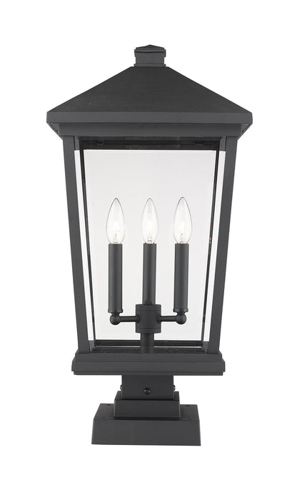 Z-Lite 568PHXLS-SQPM-BK Three Light Outdoor Pier Mounted Fixture, Black