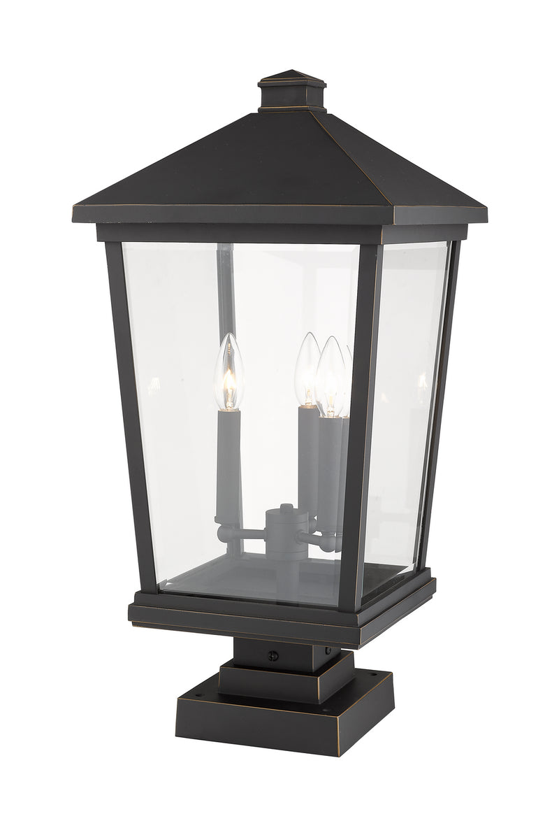 Z-Lite 568PHXLS-SQPM-ORB Three Light Outdoor Pier Mounted Fixture, Oil Rubbed Bronze