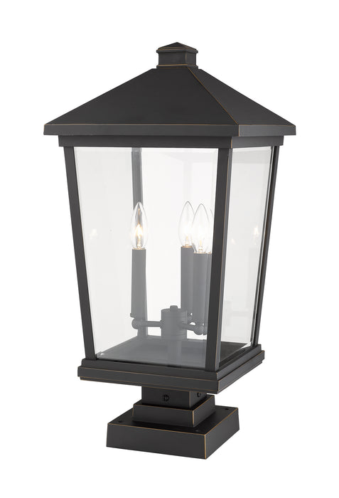 Z-Lite 568PHXLS-SQPM-ORB Three Light Outdoor Pier Mounted Fixture, Oil Rubbed Bronze