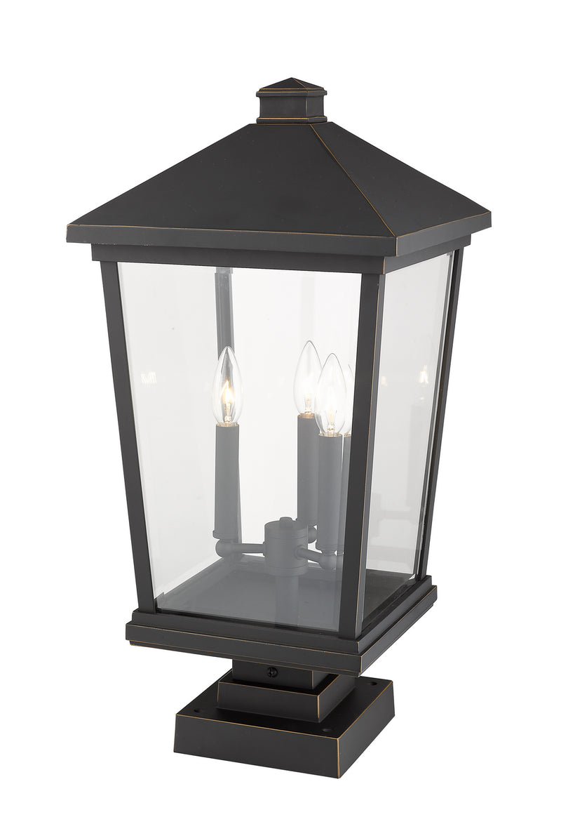 Z-Lite 568PHXLS-SQPM-ORB Three Light Outdoor Pier Mounted Fixture, Oil Rubbed Bronze