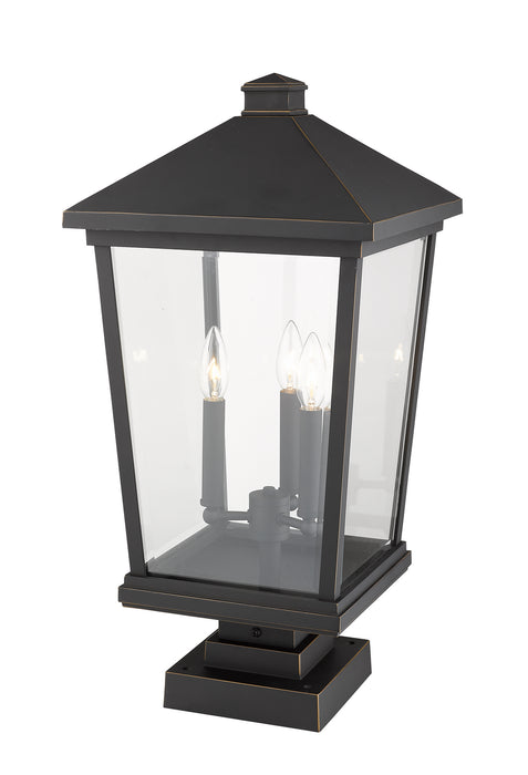 Z-Lite 568PHXLS-SQPM-ORB Three Light Outdoor Pier Mounted Fixture, Oil Rubbed Bronze