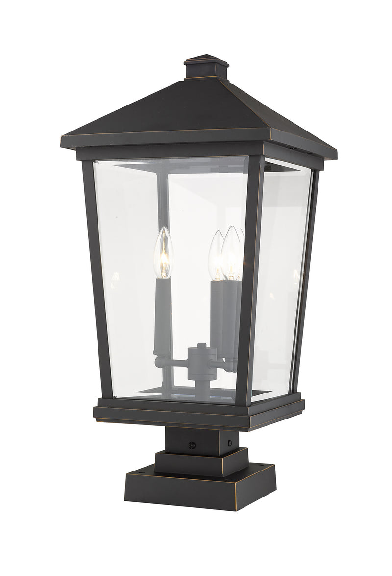 Z-Lite 568PHXLS-SQPM-ORB Three Light Outdoor Pier Mounted Fixture, Oil Rubbed Bronze