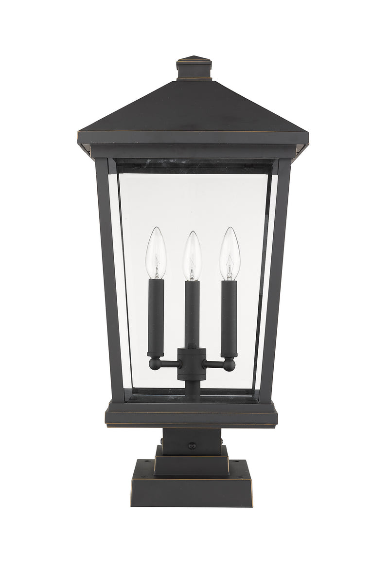 Z-Lite 568PHXLS-SQPM-ORB Three Light Outdoor Pier Mounted Fixture, Oil Rubbed Bronze