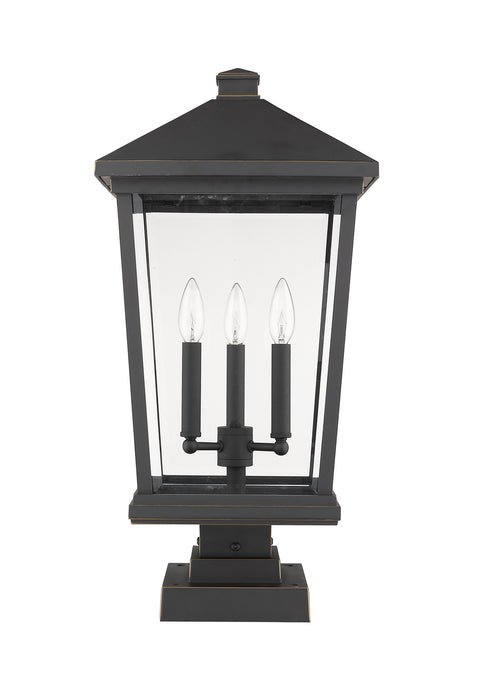 Z-Lite 568PHXLS-SQPM-ORB Three Light Outdoor Pier Mounted Fixture, Oil Rubbed Bronze