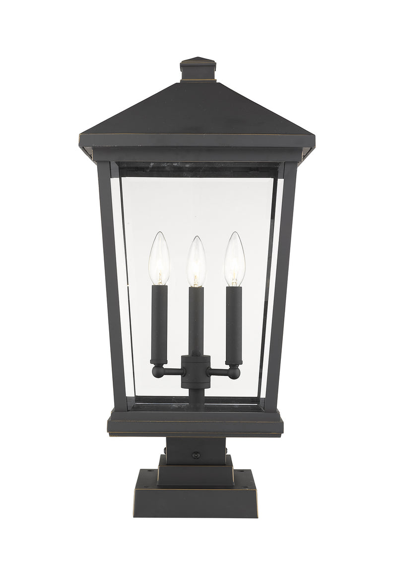 Z-Lite 568PHXLS-SQPM-ORB Three Light Outdoor Pier Mounted Fixture, Oil Rubbed Bronze