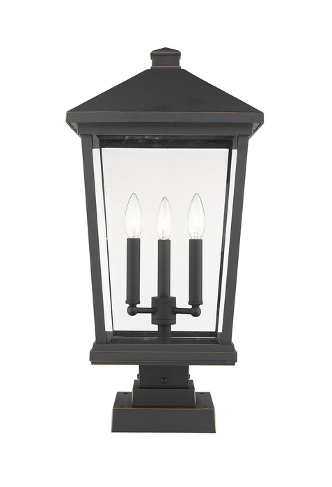 Z-Lite 568PHXLS-SQPM-ORB Three Light Outdoor Pier Mounted Fixture, Oil Rubbed Bronze