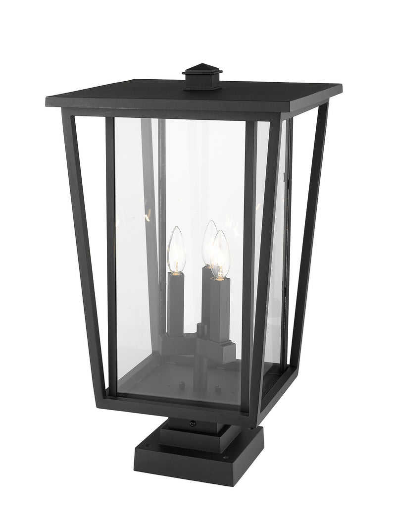 Z-Lite 571PHXLS-SQPM-BK Three Light Outdoor Pier Mounted Fixture, Black