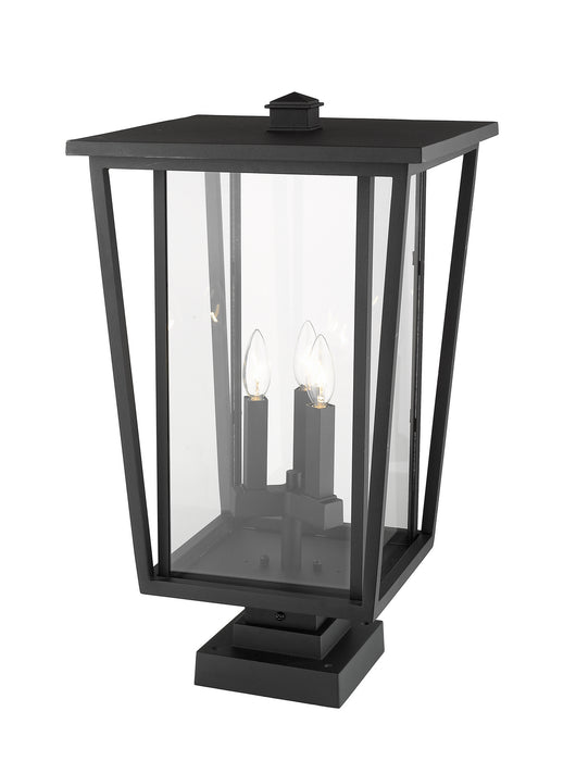 Z-Lite 571PHXLS-SQPM-BK Three Light Outdoor Pier Mounted Fixture, Black