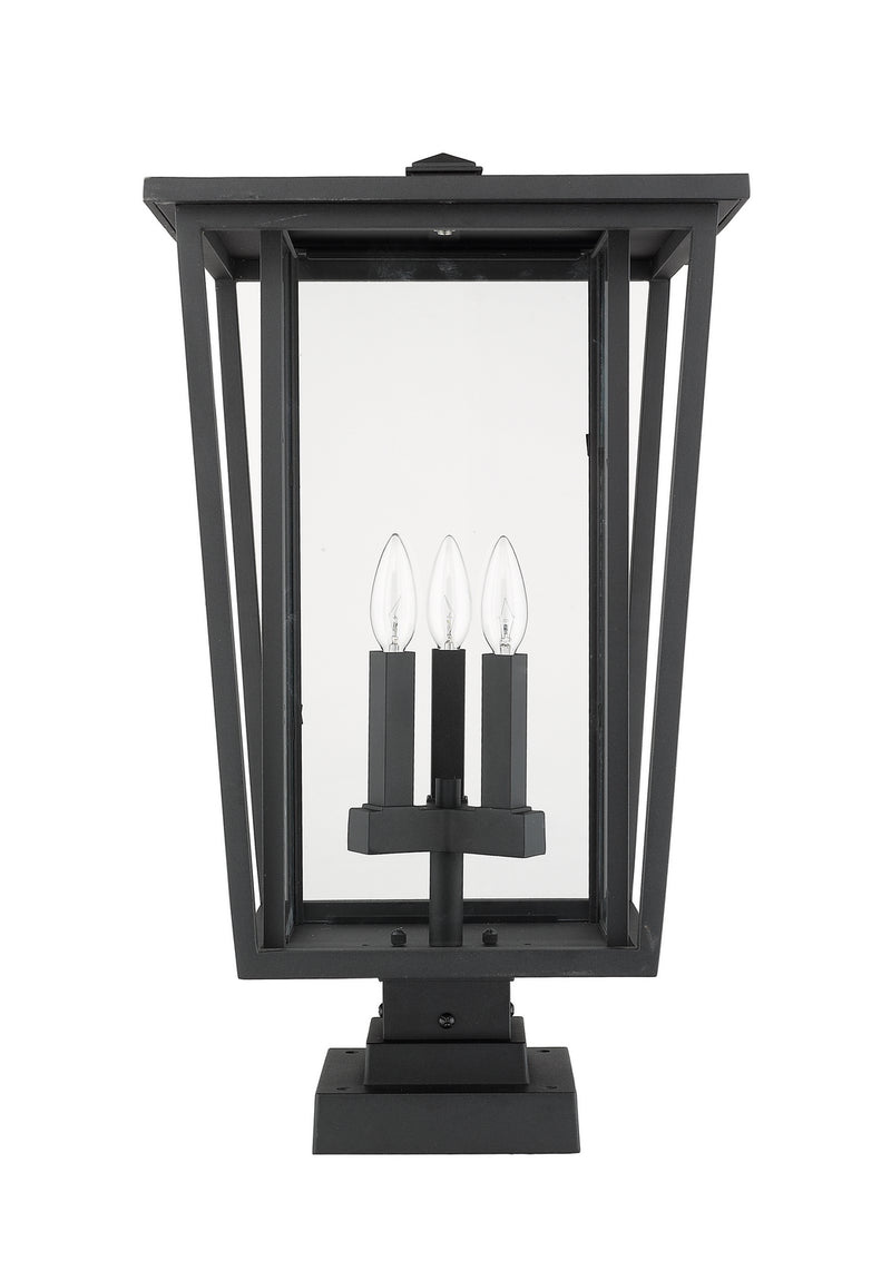 Z-Lite 571PHXLS-SQPM-BK Three Light Outdoor Pier Mounted Fixture, Black