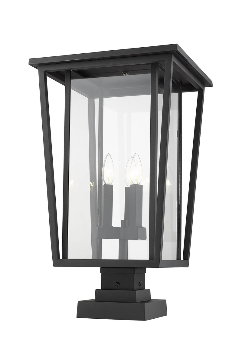 Z-Lite 571PHXLS-SQPM-BK Three Light Outdoor Pier Mounted Fixture, Black