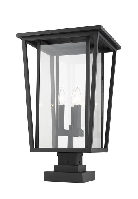 Z-Lite 571PHXLS-SQPM-BK Three Light Outdoor Pier Mounted Fixture, Black