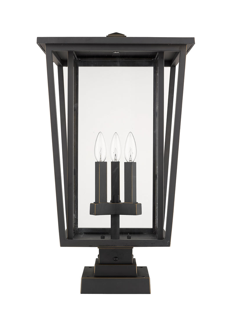 Z-Lite 571PHXLS-SQPM-ORB Three Light Outdoor Pier Mounted Fixture, Oil Rubbed Bronze