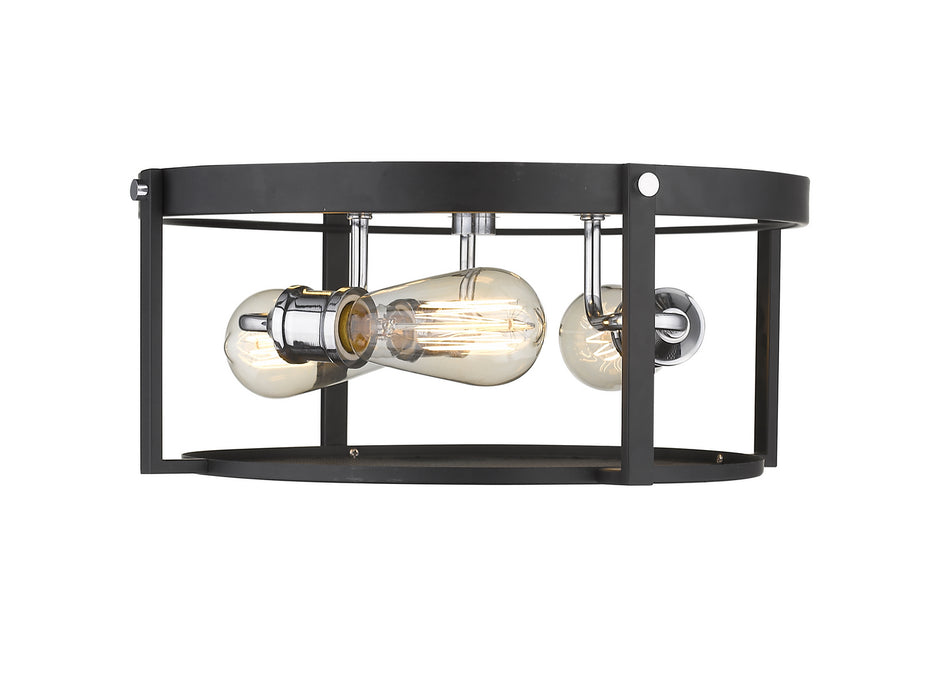 Z-Lite 723F15-MB+CH Three Light Flush Mount, Matte Black + Chrome