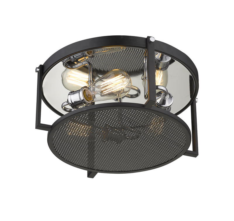 Z-Lite 723F15-MB+CH Three Light Flush Mount, Matte Black + Chrome