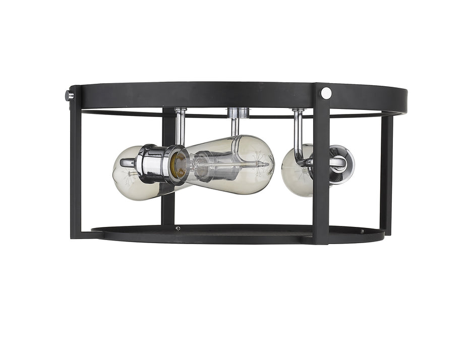 Z-Lite 723F15-MB+CH Three Light Flush Mount, Matte Black + Chrome