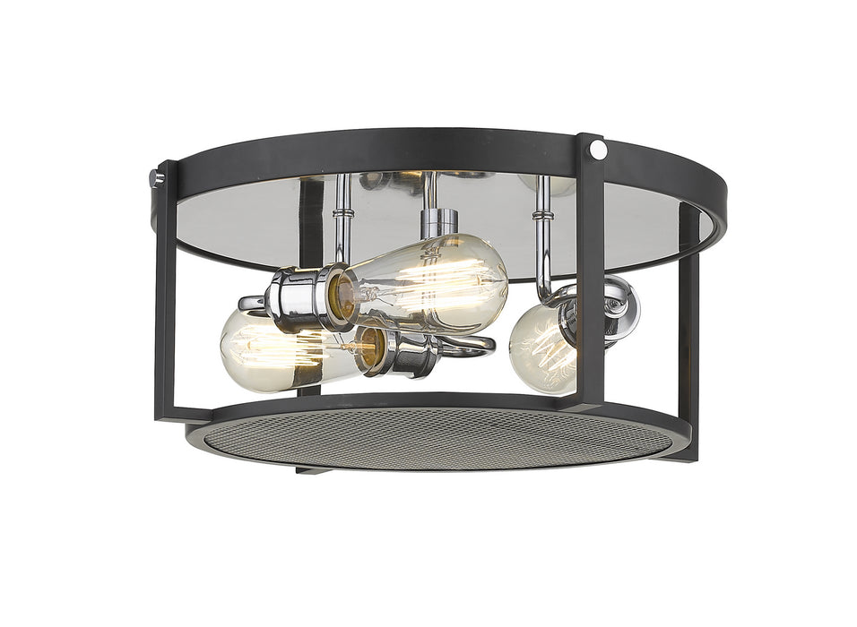 Z-Lite 723F15-MB+CH Three Light Flush Mount, Matte Black + Chrome