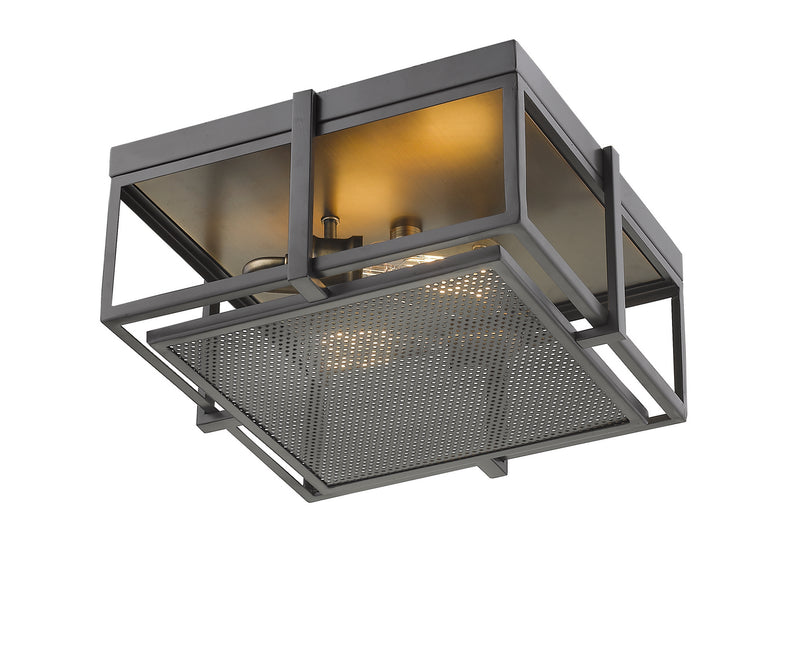Z-Lite 724F13-BRZ+HBR Two Light Flush Mount, Bronze + Heritage Brass