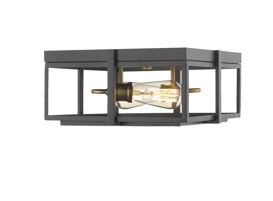 Z-Lite 724F13-BRZ+HBR Two Light Flush Mount, Bronze + Heritage Brass