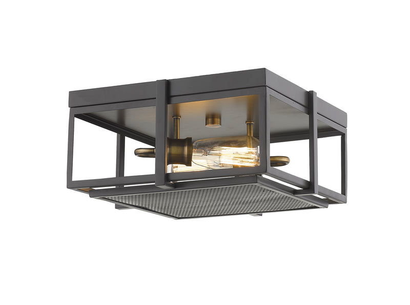 Z-Lite 724F13-BRZ+HBR Two Light Flush Mount, Bronze + Heritage Brass