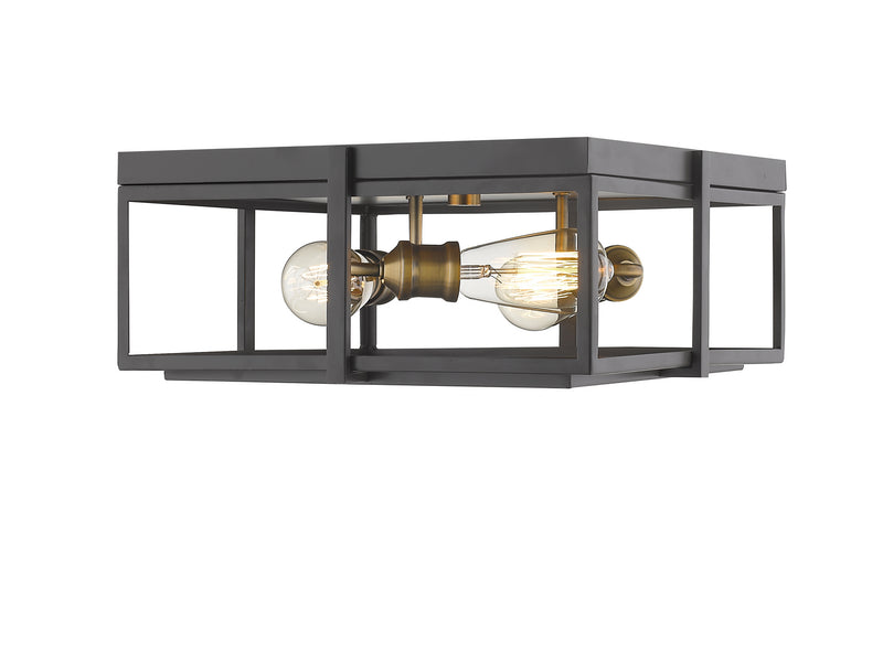 Z-Lite 724F15-BRZ+HBR Three Light Flush Mount, Bronze + Heritage Brass