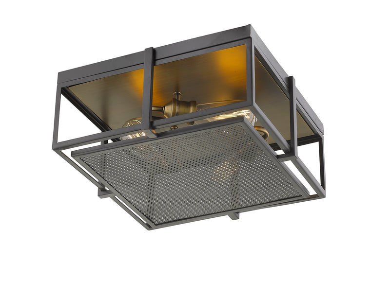 Z-Lite 724F15-BRZ+HBR Three Light Flush Mount, Bronze + Heritage Brass