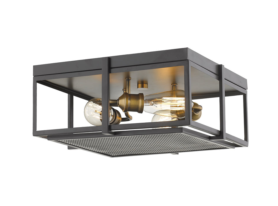 Z-Lite 724F15-BRZ+HBR Three Light Flush Mount, Bronze + Heritage Brass