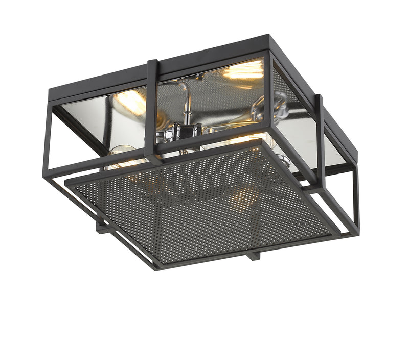 Z-Lite 724F15-MB+CH Three Light Flush Mount, Matte Black + Chrome
