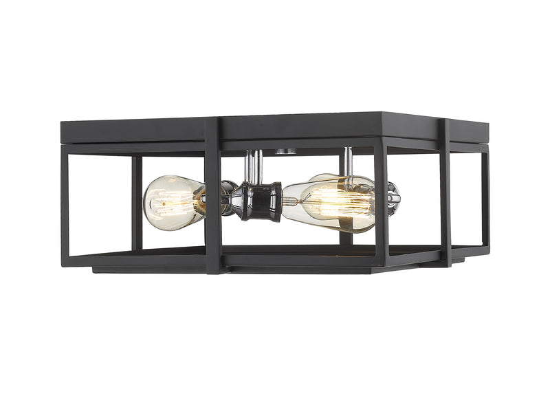 Z-Lite 724F15-MB+CH Three Light Flush Mount, Matte Black + Chrome