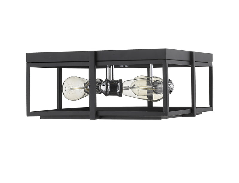 Z-Lite 724F15-MB+CH Three Light Flush Mount, Matte Black + Chrome