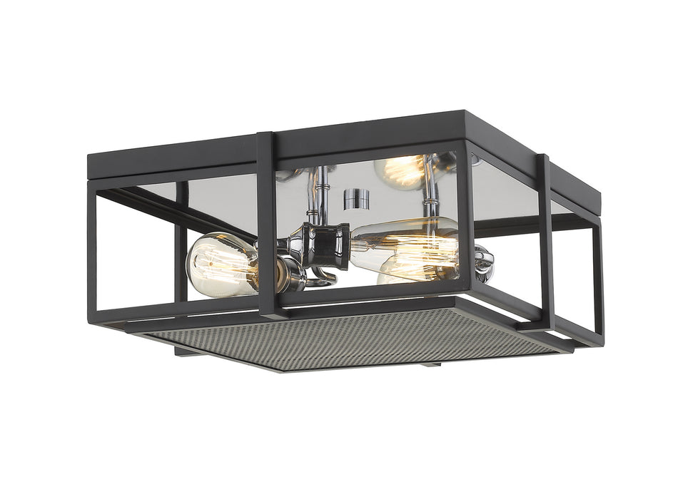 Z-Lite 724F15-MB+CH Three Light Flush Mount, Matte Black + Chrome