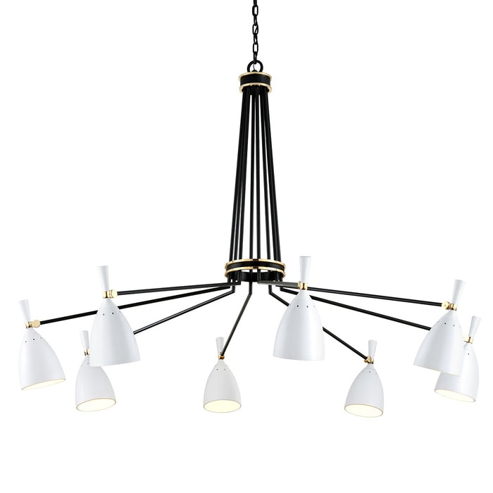 Corbett Lighting 281-08 Eight Light Chandelier, Black Brass Off White Shades