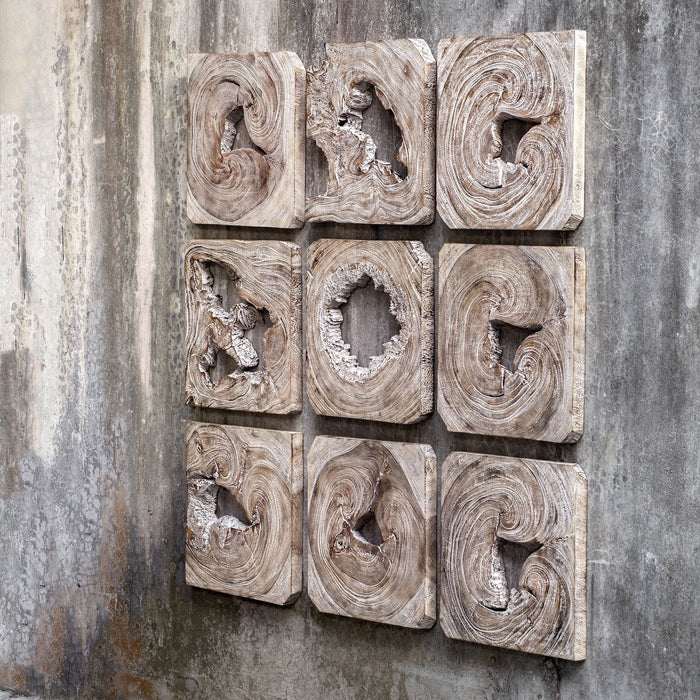 Uttermost 04177 Wall Art, S/9, White Washed Ivory With Coffee Brown