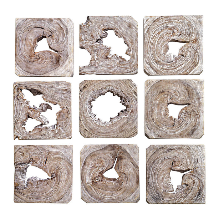 Uttermost 04177 Wall Art, S/9, White Washed Ivory With Coffee Brown