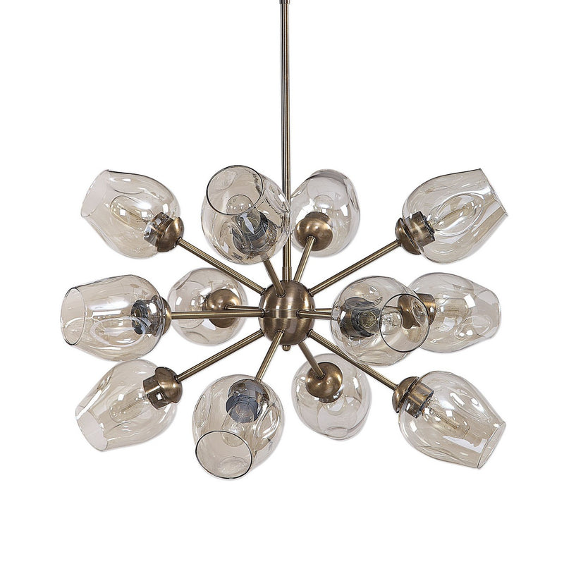 Uttermost 21325 12 Light Chandelier, Antique Brass