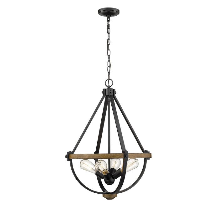 Millennium 2394-MB/WT Four Light Pendant, Matte Black/Wood Tone