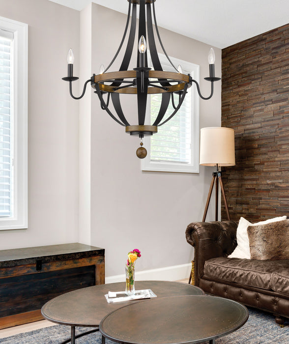 Millennium 2395-MB/WT Five Light Chandelier, Matte Black/Wood Tone
