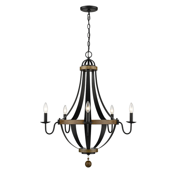 Millennium 2395-MB/WT Five Light Chandelier, Matte Black/Wood Tone