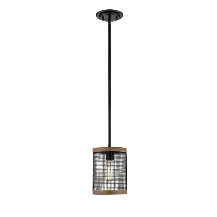 Millennium 3521-MB/WG One Light Mini Pendant, Matte Black/Wood Grain