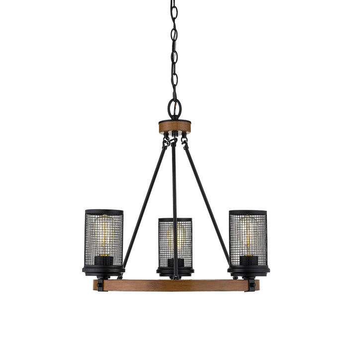 Millennium 3523-MB/WG Three Light Chandelier, Matte Black/Wood Grain