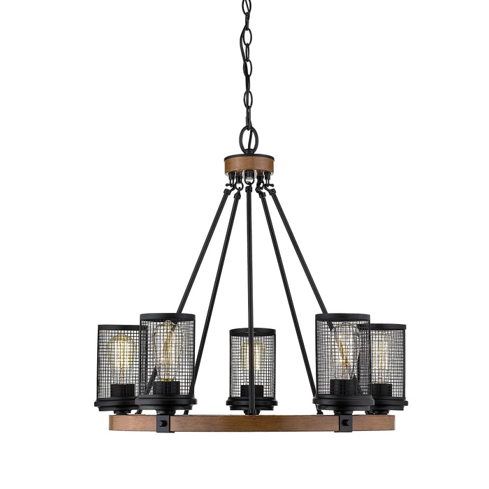 Millennium 3525-MB/WG Five Light Chandelier, Matte Black/Wood Grain