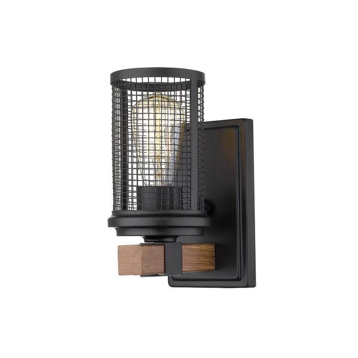 Millennium 3531-MB/WG One Light Wall Sconce, Matte Black/Wood Grain