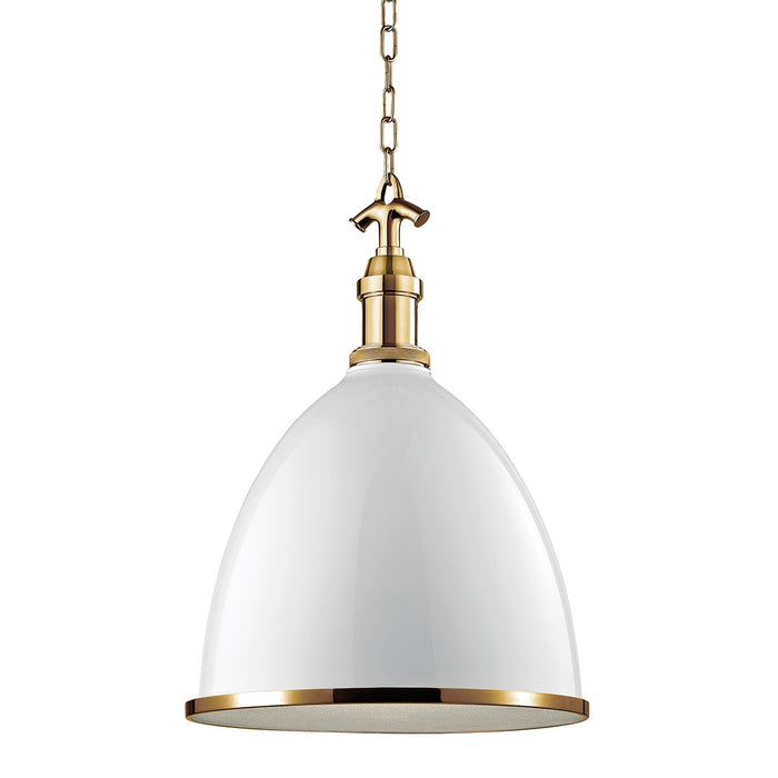 Hudson Valley 7718-WAGB One Light Pendant, White/Aged Brass