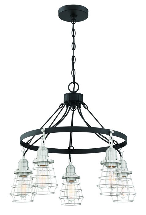 Craftmade 50625-FBBNK Five Light Chandelier, Flat Black/Brushed Polished Nickel