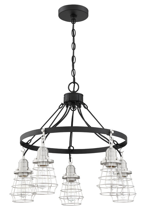 Craftmade 50625-FBBNK Five Light Chandelier, Flat Black/Brushed Polished Nickel